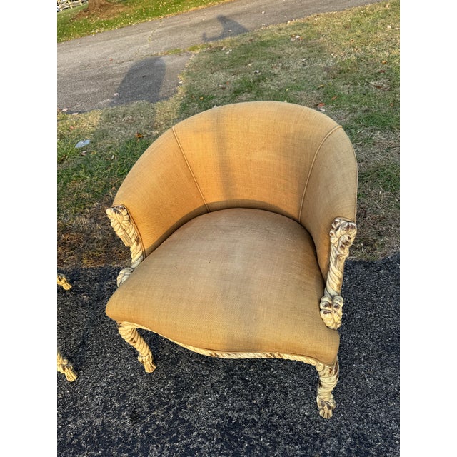 Textile Vintage Rope and Tassel Carved Bergère Chairs - A Pair For Sale - Image 7 of 12