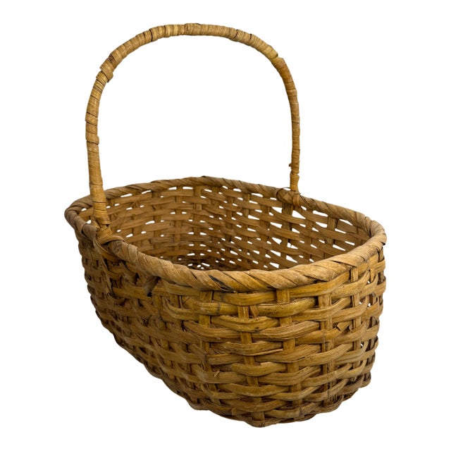 Vintage Oval Split Wood Gathering Basket For Sale