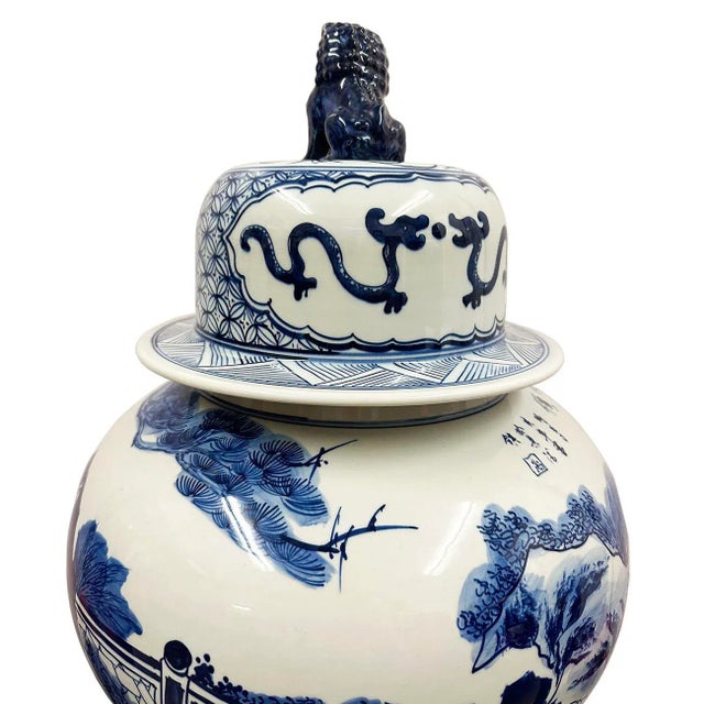 20th Century Chinese Blue and White Porcelain Ginger Jar With the Eight Drinking Immortals For Sale - Image 9 of 12