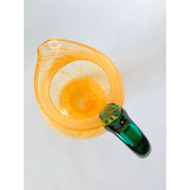 Glass Vintage Czech Republic Orange and Green Blown Glass Pitcher For Sale - Image 7 of 8