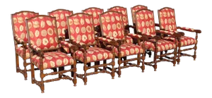 17th Century Style European Floral Fabric Dining Chairs - Set of 10