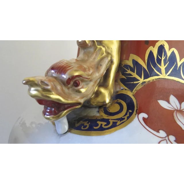 Pair English Ironstone Lidded Jars Urns Vases 24" Tall by Mortlock C 1860 Dragons Foo Lions (A) - A Pair For Sale - Image 4 of 9