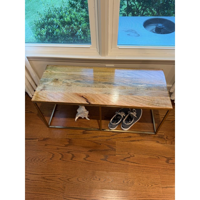 Pottery Barn Pottery Barn Solid Wood & Bronze Metal Entryway Bench For Sale - Image 4 of 5