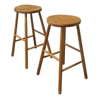Tall Beech and Elm Farmhouse Kitchen Stools, 1960, Set of 2 For Sale