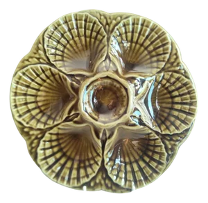 Vintage French Majolica Oyster Plate from Sarreguemines, 1950s