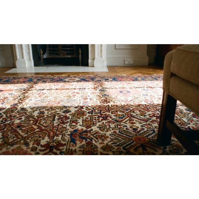 Textile Superb Ivory, Blue and Purple Color With Symmetric and Florid Design Antique Sultanabad Rug For Sale - Image 7 of 9