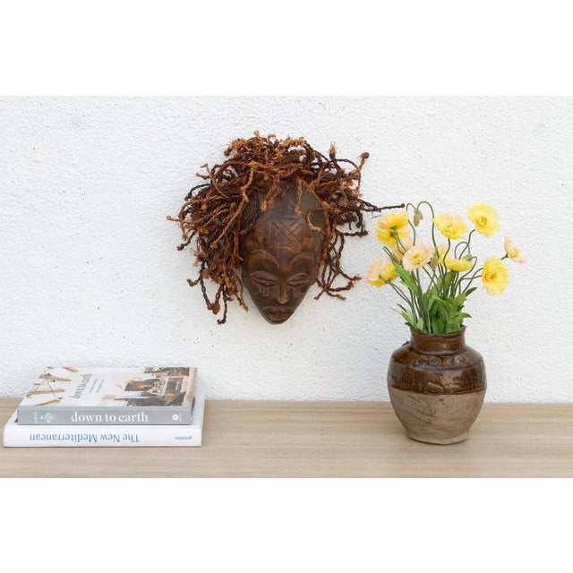 Wood Tribal African Mask W/ Textured Hair For Sale - Image 7 of 7