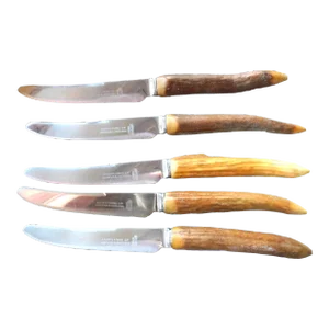 Antique Horn Handled Steak Knives Signed James Lodge LTD Sheffield, England - Set of Five