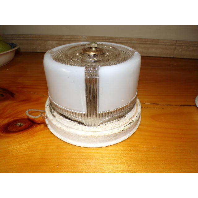 Vintage Art Deco Round Ceiling Light Fixture Milk & Clear Glass Shade For Sale - Image 10 of 18