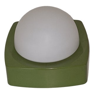 Vintage Ceiling Lamp with Green Plastic Housing and White Opal Glass Shade, 1970s For Sale
