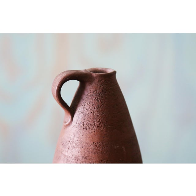 Studio Ceramic Brown Earthenware Jug Vase With Handle C 1970 For Sale - Image 4 of 5