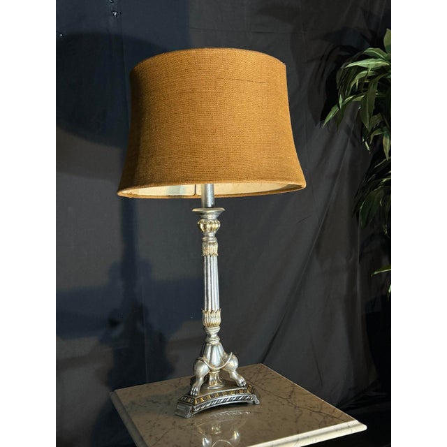 2000s Neoclassical Silver Fluted Column Table Lamp For Sale - Image 4 of 5