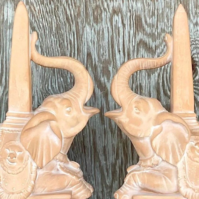 Terra Cotta Vintage Regency Terra Cotta Elephant Obelisks - a Pair For Sale - Image 8 of 12