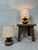 Vintage 1960s ceramic table lamp. Beautiful brown/beige glaze. Original shade. In good condition. Switch on the cord. E14...