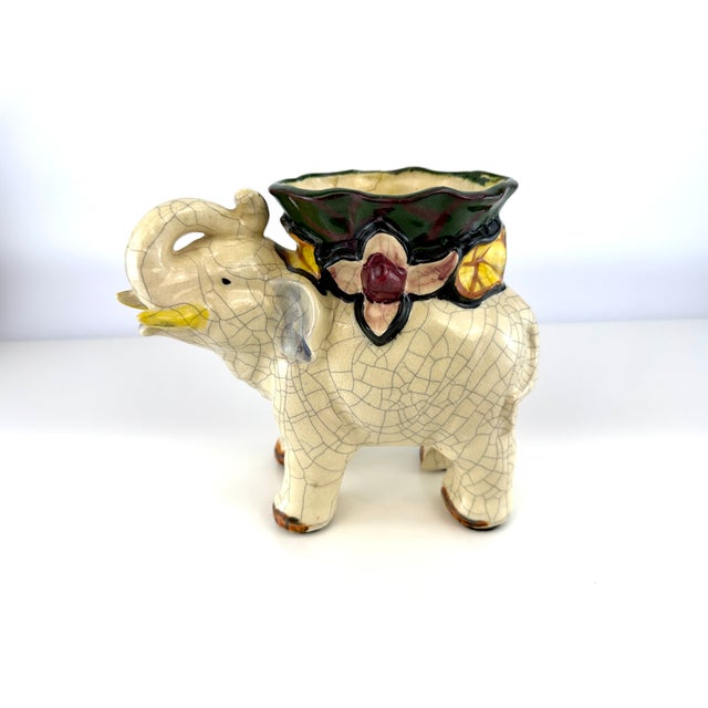 Ceramic Vintage 1930s Tashiro Shoten Japanese Crackle Glaze Elephant Planter For Sale - Image 7 of 13