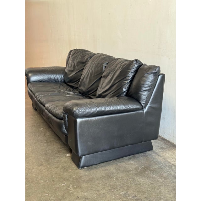 Vintage Italian Black Leather Sofa - Mid Century Modern Style 1980s For Sale - Image 9 of 12