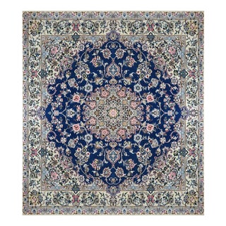 Hand-Knotted Wool and Silk Nain Rug For Sale