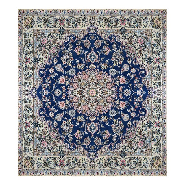 Hand-Knotted Wool and Silk Nain Rug For Sale