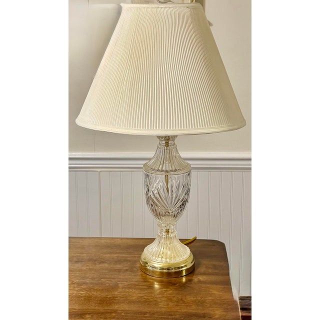 Glass Mid 20th Century Crystal and Gold Toned Vintage Table Lamp For Sale - Image 7 of 12