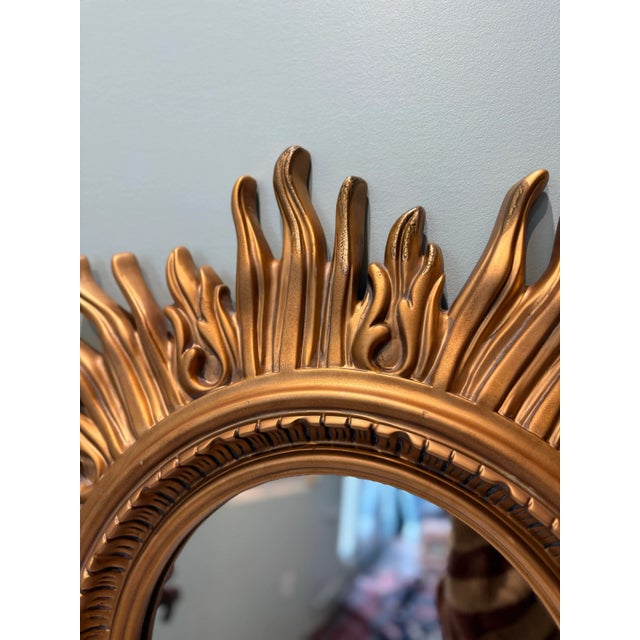 Mid-Century Modern Vintage Gold Sunburst Wall Mirror; Hollywood Regency Style For Sale - Image 3 of 5
