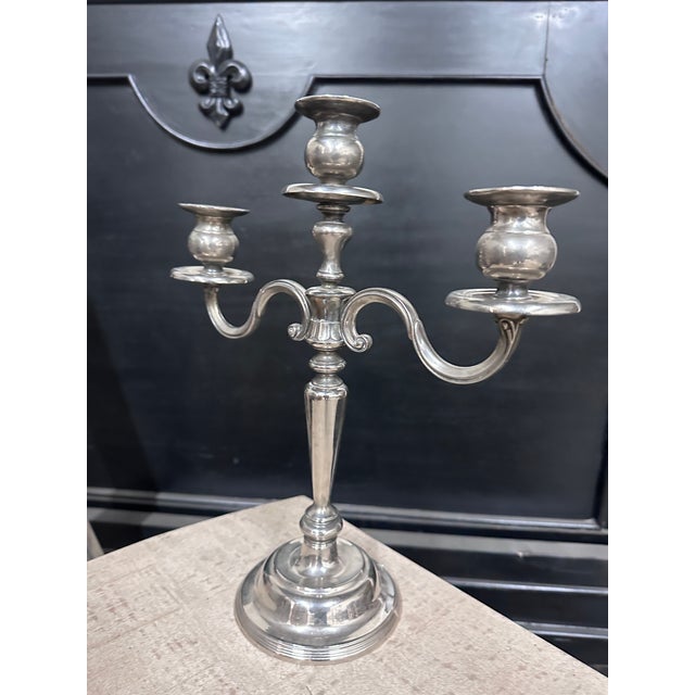1930s Vintage Silver Plate Candelabra For Sale - Image 5 of 12