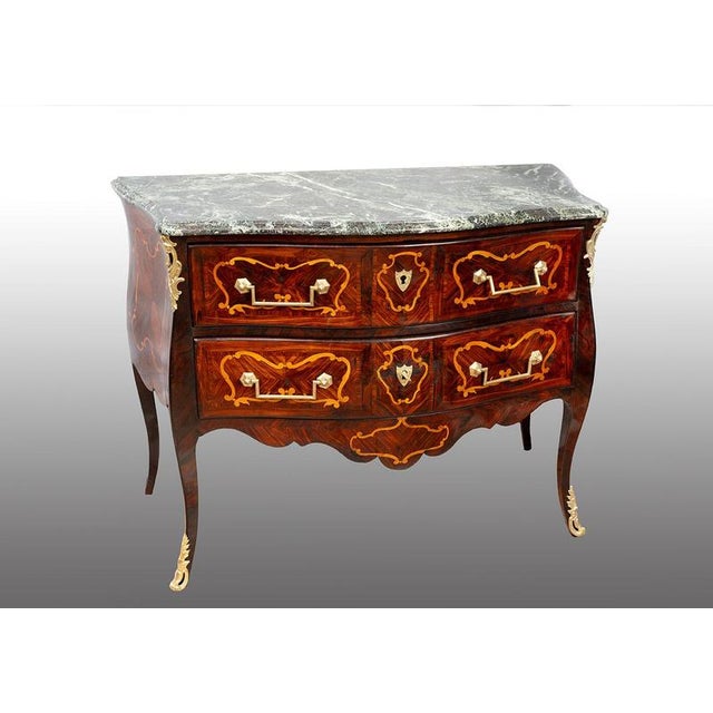 18th Century Louis XV French Wooden Chest of Drawers with Marble Top For Sale - Image 6 of 6