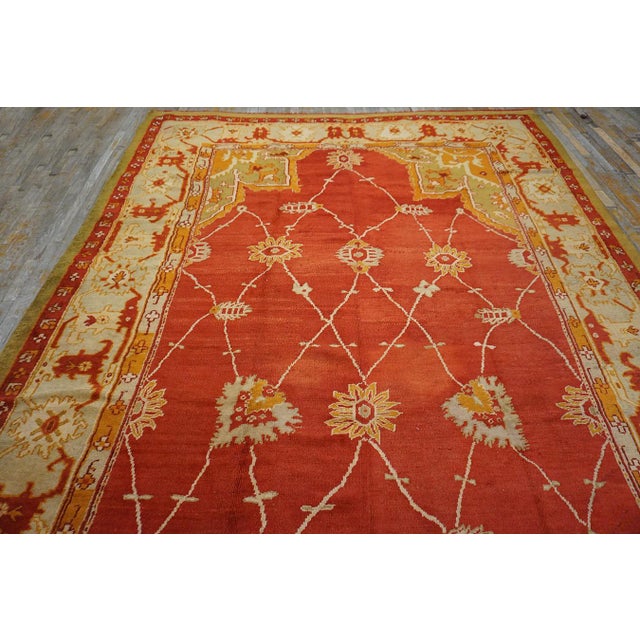 Textile 1900s Red Palmettes Arts and Crafts Antique Turkish Oushak Rug 9' X 21' 5" Handknotted Wool Carpet For Sale - Image 7 of 13