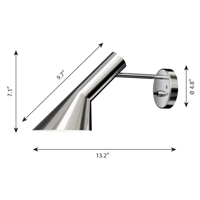 Arne Jacobsen AJ wall light for Louis Poulsen in stainless steel. Designed in 1957 among other lighting fixtures for the...