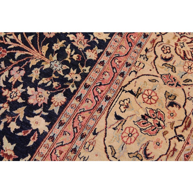 1990s Elegant Kashan Pak-Persian Blue/Tan Wool Rug - 8'11'' X 12'2'' For Sale - Image 5 of 9