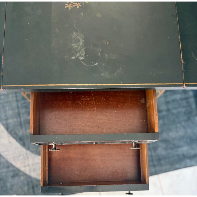 Wood Mid 20th Century Chinoiserie Hand-Painted Black & Gold Drop-Leaf Server For Sale - Image 7 of 12