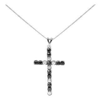.925 Sterling Silver 1.0 Cttw Black and White Diamond Alternating Classic Cross 18" Pendant Necklace (Black/I-J Color, I3 Clarity)" For Sale