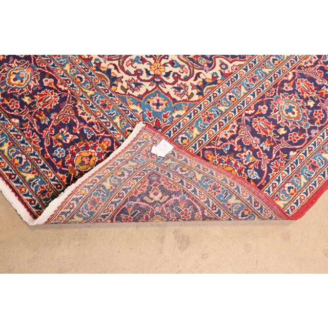 Red Vintage Hand-Knotted Persian Kashan Room Size Wool Area Rug For Sale - Image 8 of 10
