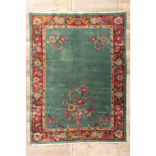 Antique Green Chinese Art Deco Rug, 08'06 X 11'04 For Sale - Image 10 of 10