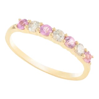 0.35 Ctw Pink Sapphire and Diamond Band 14k Solid Yellow Gold Size 5 For Sale
