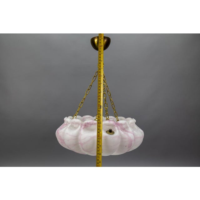 Art Deco White and Pink Marbled Glass and Brass Pendant Light, 1930s For Sale - Image 17 of 18