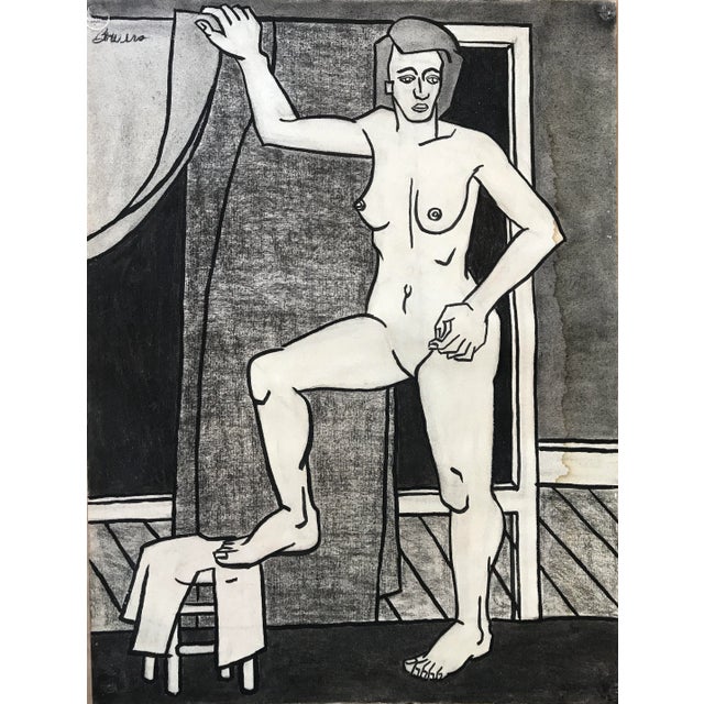 John Bowers Foot on Stool 1940s Charcoal and Chalk Pastel on Paper 19"x25", unframed Signed Bowers in charcoal upper left...