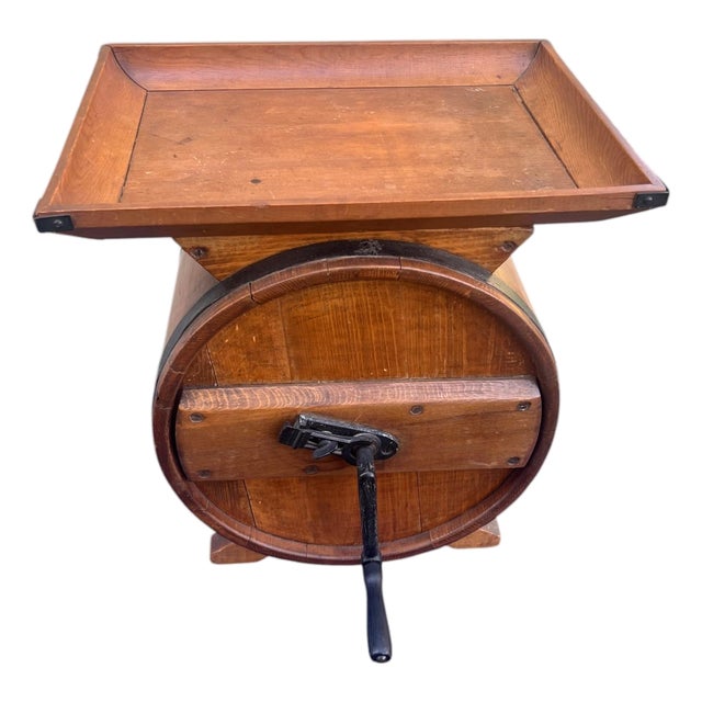 Antique Primitive Butter Churn Side Table For Sale