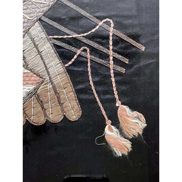 Antique Japanese Export Silk Embroidery Panel of American Union For Sale - Image 9 of 13