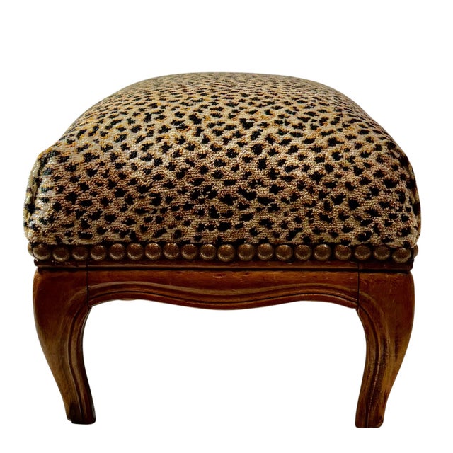 French 19th Century French Fruitwood Bench Upholstered in Scalamandré Cheetah Silk Velvet For Sale - Image 3 of 8