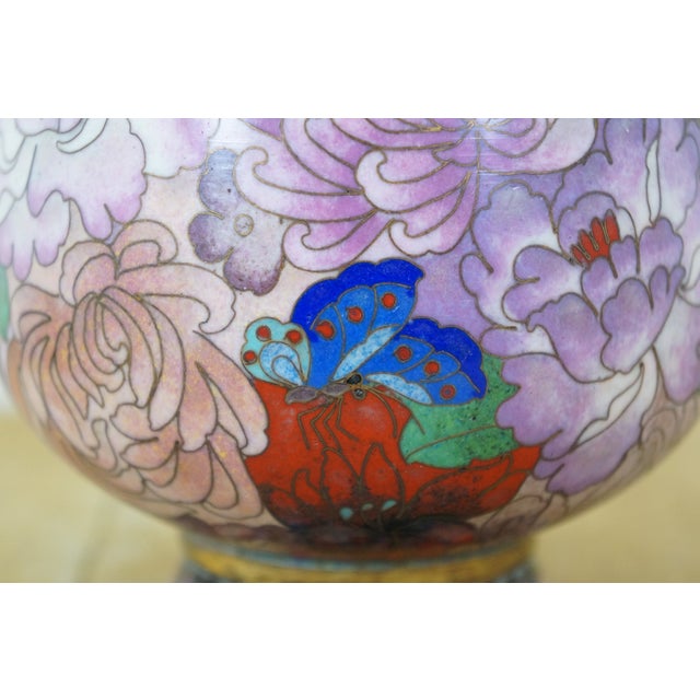 Chinese Brass Cloisonne Enamel Chrysanthemum Bud Vase on Stand 8" For Sale - Image 11 of 13