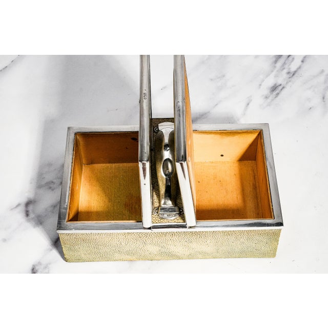English Edwardian Antique Shagreen Leather Sterling Silver Cigar Box Tobacciana For Sale - Image 10 of 16