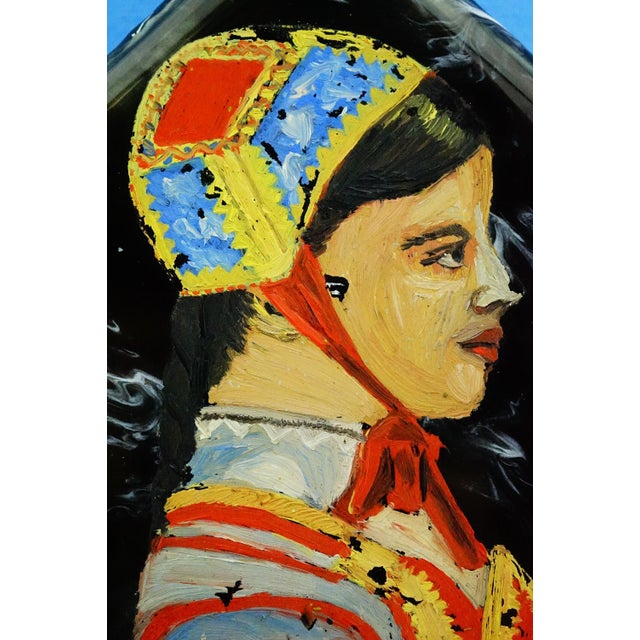 1950s 20th Century, Ceramic Tile, Woman in Sardinian Costume, by c.i.s.a. Sassuolo, Style E. Altara., 1950s For Sale - Image 5 of 13