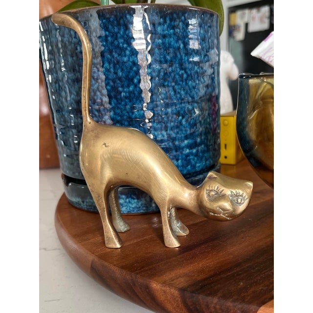 Mid-Century Brass Cat Figurine For Sale - Image 4 of 7