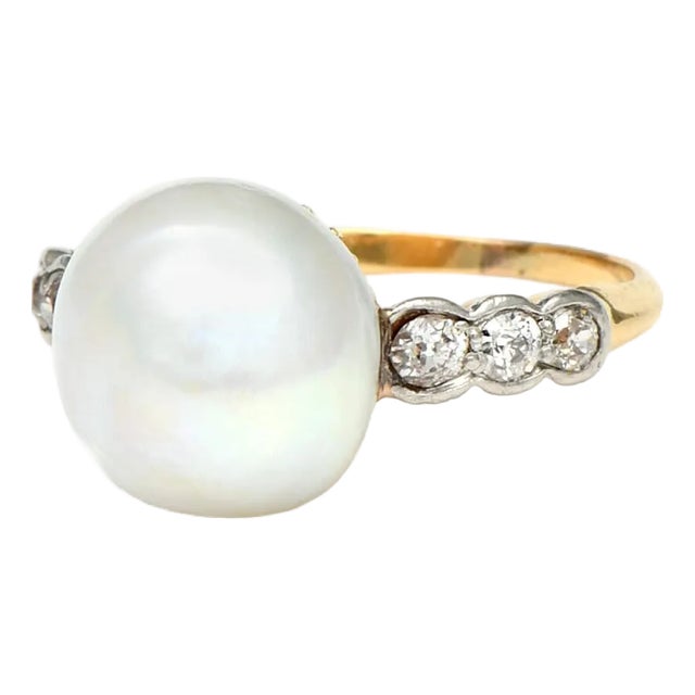 18KY/Platinum GIA Certified Natural Pearl Ring, size 3.75 For Sale