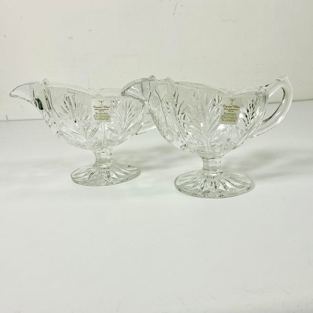 1980s Vintage Hollywood Regency Chippendale Slovakia Cut Crystal Gravy Boats - A Pair. For Sale - Image 4 of 17