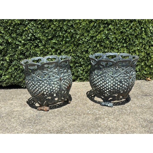 Matching Pair of Antique Victorian Cast Iron Reticulated/Lacework Planters For Sale - Image 14 of 18