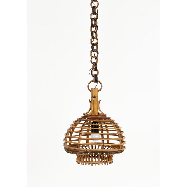 Mid-Century Modern Mid-Century French Riviera Pendant in Bamboo and Rattan, Italy, 1960s For Sale - Image 3 of 12