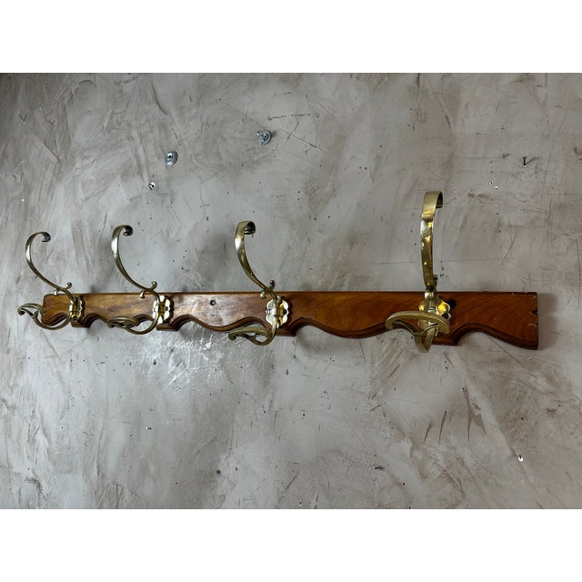 Antique Coat Hooks in Brass and Wood, 1900 For Sale - Image 4 of 10