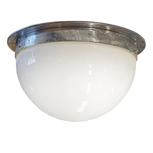 Bauhaus Opaline Glass Ceiling Lamp, 1930s For Sale