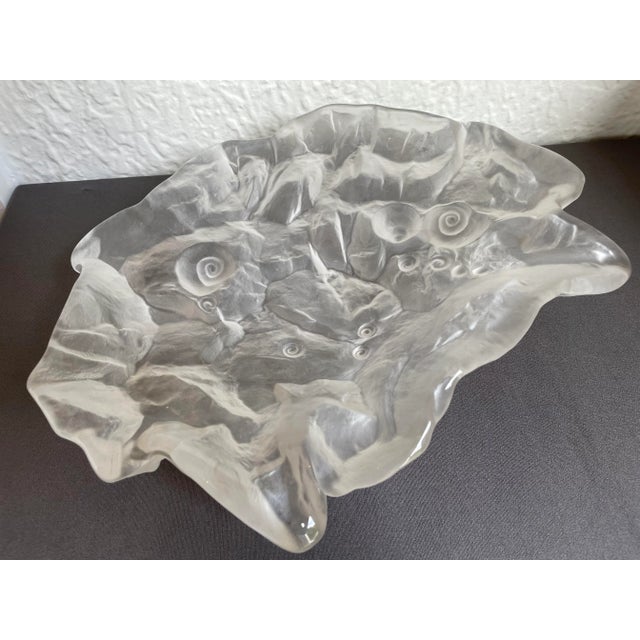 1980s French Frosted Abstract Art Glass Bowl With Snail Shell Design For Sale - Image 10 of 11